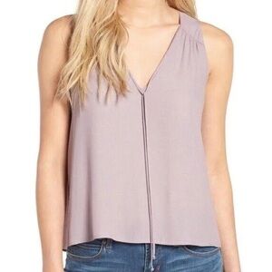 Lush Womens Sleeveless Tie V-Neck Mauve Summer Top in Size Small